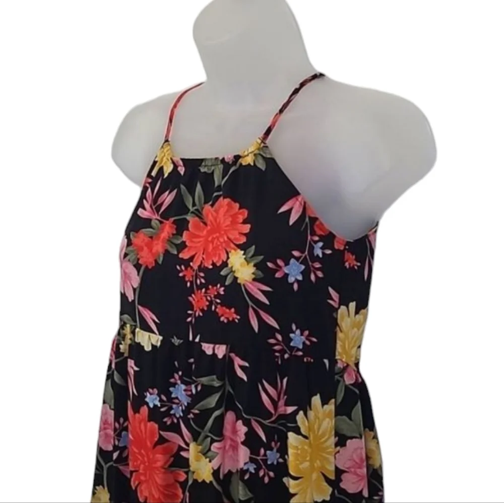 Old Navy Halter Sundress Spaghetti Strap Floral Print Tea Length Ruffle Dress